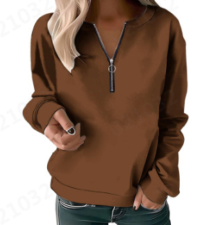 Bluză cu mânecă lungă pentru femei, toamna și iarna 2023, cu guler rotund și imprimeu, cu fermoar lejer