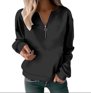 Bluză cu mânecă lungă pentru femei, toamna și iarna 2023, cu guler rotund și imprimeu, cu fermoar lejer