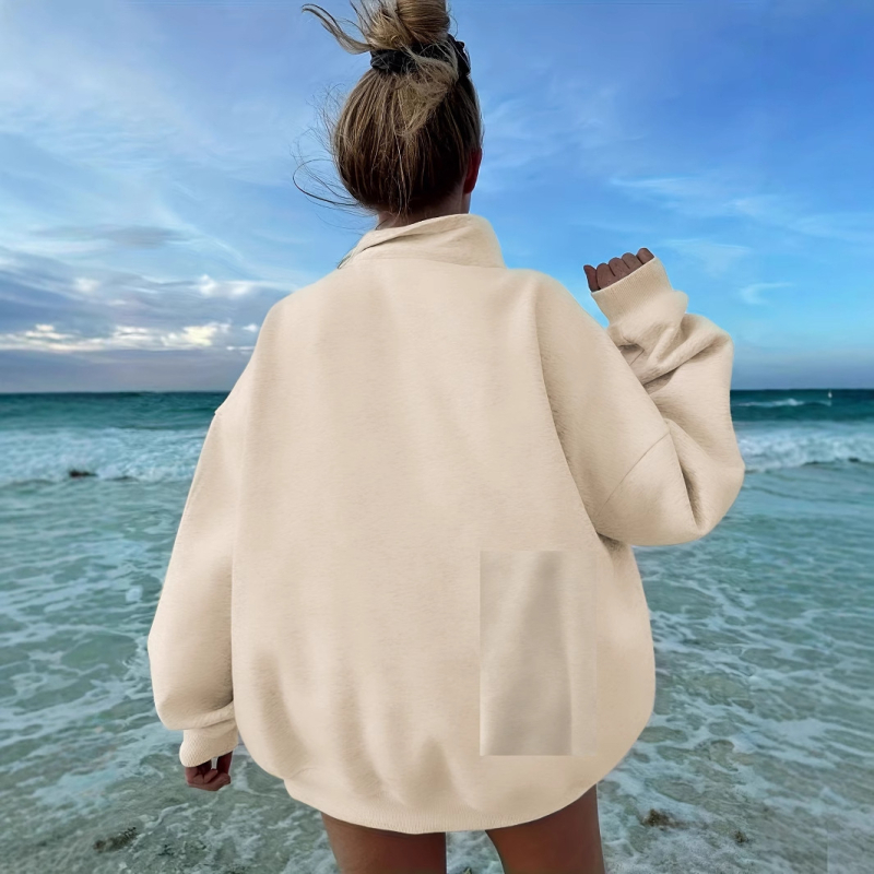 Sveter so zahraničným obchodom na sklade v Európe a Amerike, Amazon cezhraničný outdoorový jesenný a zimný voľný čas s dlhým rukávom, dámsky sveter s polovičným zipsom