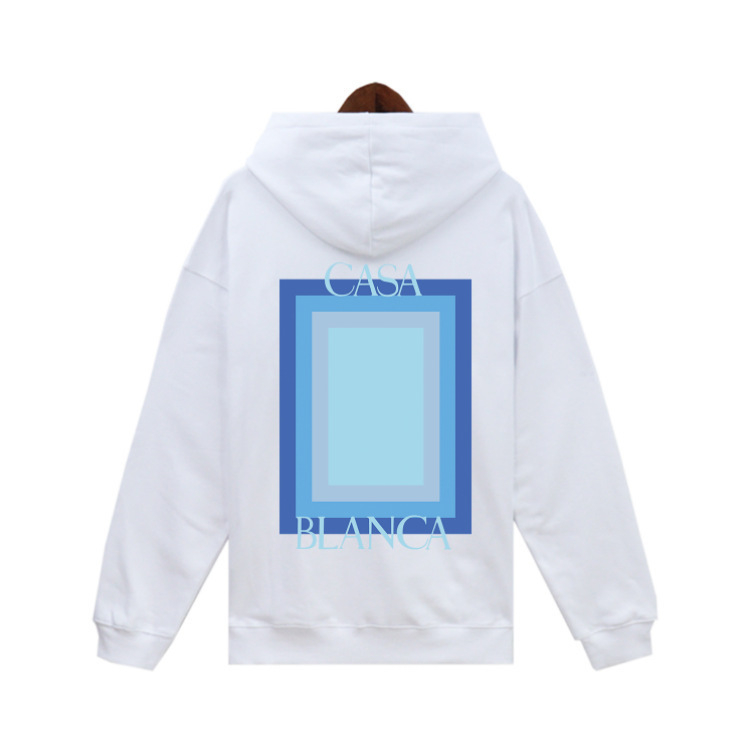 Különböző európai és amerikai divatmárkák férfi és női őszi-téli frottír pulóverei, őszi-téli Casablanca kapucnis pulóverek, laza mintával