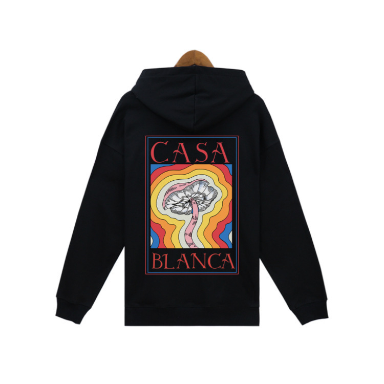 Különböző európai és amerikai divatmárkák férfi és női őszi-téli frottír pulóverei, őszi-téli Casablanca kapucnis pulóverek, laza mintával