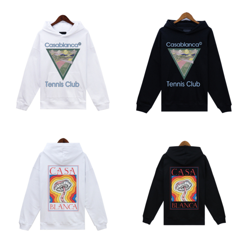 Különböző európai és amerikai divatmárkák férfi és női őszi-téli frottír pulóverei, őszi-téli Casablanca kapucnis pulóverek, laza mintával