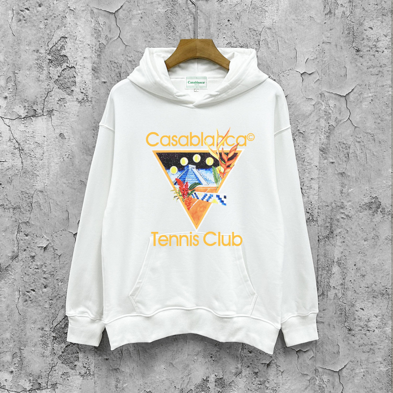 Különböző európai és amerikai divatmárkák férfi és női őszi-téli frottír pulóverei, őszi-téli Casablanca kapucnis pulóverek, laza mintával