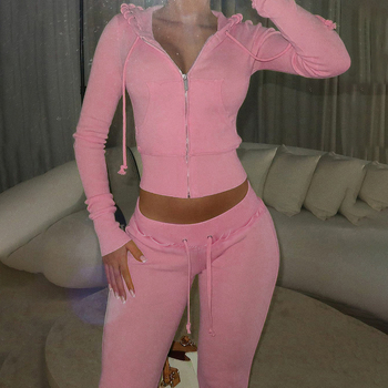 Ευρωπαϊκή και αμερικανική μοντέρνα μπλούζα με φαρδιά πλεκτή μπλούζα σε στενή γραμμή με ζώνη και ζώνη σε χρωματιστό μπλοκ, σετ casual μακρύ παντελόνι