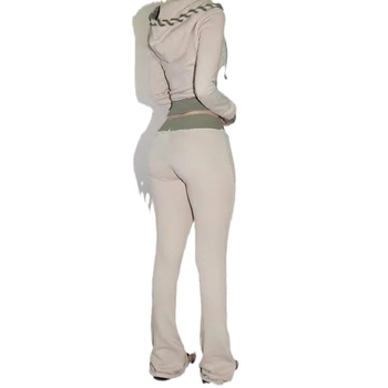 Ευρωπαϊκή και αμερικανική μοντέρνα μπλούζα με φαρδιά πλεκτή μπλούζα σε στενή γραμμή με ζώνη και ζώνη σε χρωματιστό μπλοκ, σετ casual μακρύ παντελόνι