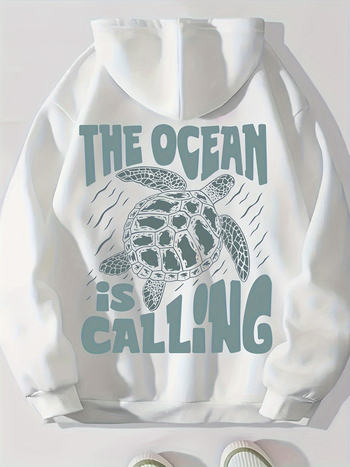 Hanorac cu șnur și imprimeu de broaște țestoase și litere, hanorac casual cu mânecă lungă și geantă de cangur pentru toamnă