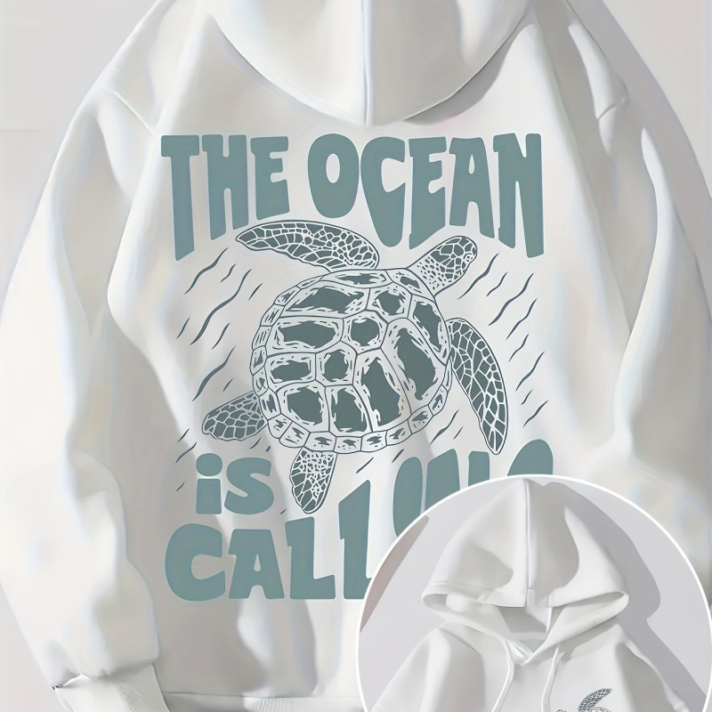 Hanorac cu șnur și imprimeu de broaște țestoase și litere, hanorac casual cu mânecă lungă și geantă de cangur pentru toamnă