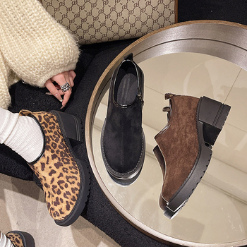Χοντρό κάτω μέρος με αίσθηση μόδας, λεοπάρ εκτύπωση, νέα χοντρά ψηλοτάκουνα, εξωτερικό εμπόριο, plus size, αδιάβροχη πλατφόρμα, μικρά δερμάτινα παπούτσια, γυναικεία, ευρωπαϊκά και αμερικανικά στυλ