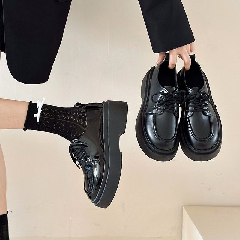 Malé kožené topánky s hrubou podrážkou v preppy štýle pre ženy, módne a všestranné topánky s hrubou podrážkou, mokasíny na platforme, dámske topánky, jarné a jesenné topánky s vysokým podrážkou