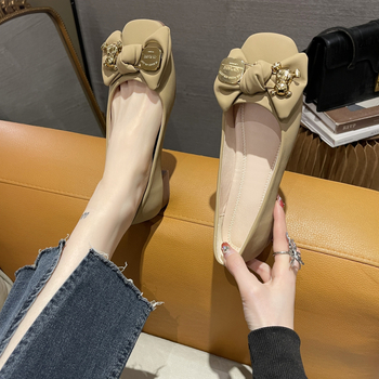 Γυναικεία παπούτσια με τετράγωνα δάχτυλα, φθινόπωρο 2023, νέα παπούτσια με φιόγκο και ρηχό στόμα, χαλαρά παπούτσια, ανοιξιάτικα και καλοκαιρινά, slip-on, casual παπούτσια