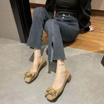 Γυναικεία παπούτσια με τετράγωνα δάχτυλα, φθινόπωρο 2023, νέα παπούτσια με φιόγκο και ρηχό στόμα, χαλαρά παπούτσια, ανοιξιάτικα και καλοκαιρινά, slip-on, casual παπούτσια