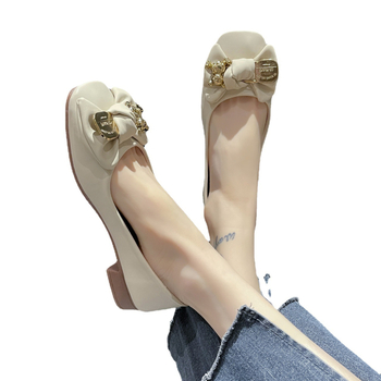 Γυναικεία παπούτσια με τετράγωνα δάχτυλα, φθινόπωρο 2023, νέα παπούτσια με φιόγκο και ρηχό στόμα, χαλαρά παπούτσια, ανοιξιάτικα και καλοκαιρινά, slip-on, casual παπούτσια