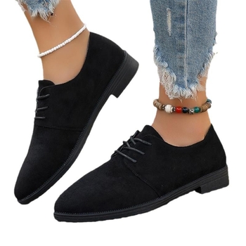 Γυναικεία σουέτ μυτερά παπούτσια για μεγάλες διαστάσεις, άνοιξη και φθινόπωρο 2025, casual παπούτσια με κορδόνια, AliExpress Foreign Trade Shoes, γυναικεία