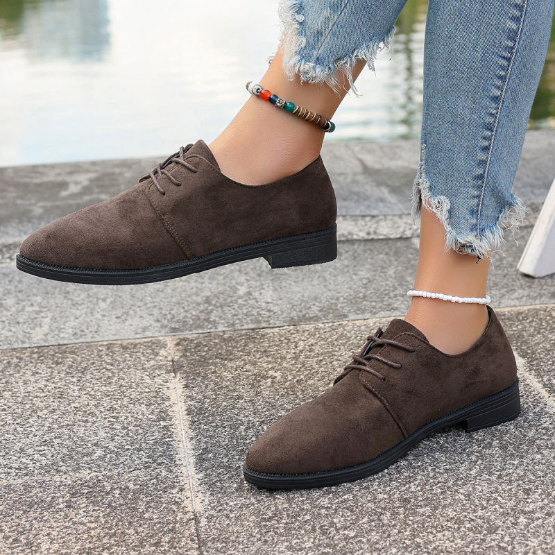 Pantofi sport cu toc din piele întoarsă pentru femei, mărime plus, transfrontalieri, 2025, primăvară și toamnă, pantofi casual cu șireturi, AliExpress, pantofi de comerț exterior pentru femei