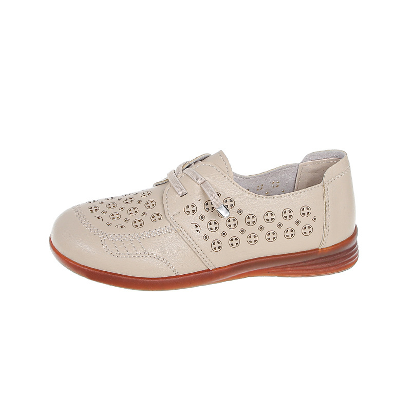 Nové topánky z roku 2025 s dutým otvorom, jednovrstvové, s okrúhlou špičkou, pohodlné, mäkké, ploché, priedušné, všestranné kožené topánky, pohodlné, pre matky, dámske topánky