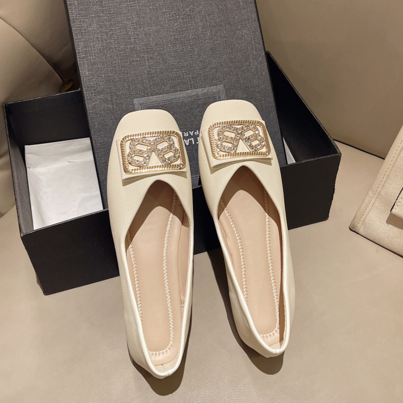 Γυναικεία παπούτσια μονής στρώσης με τετράγωνη μύτη, φλατ παπούτσια, άνοιξη και φθινόπωρο 2025, νέα παπούτσια σε στυλ νεράιδας, slip-on, lazy παπούτσια