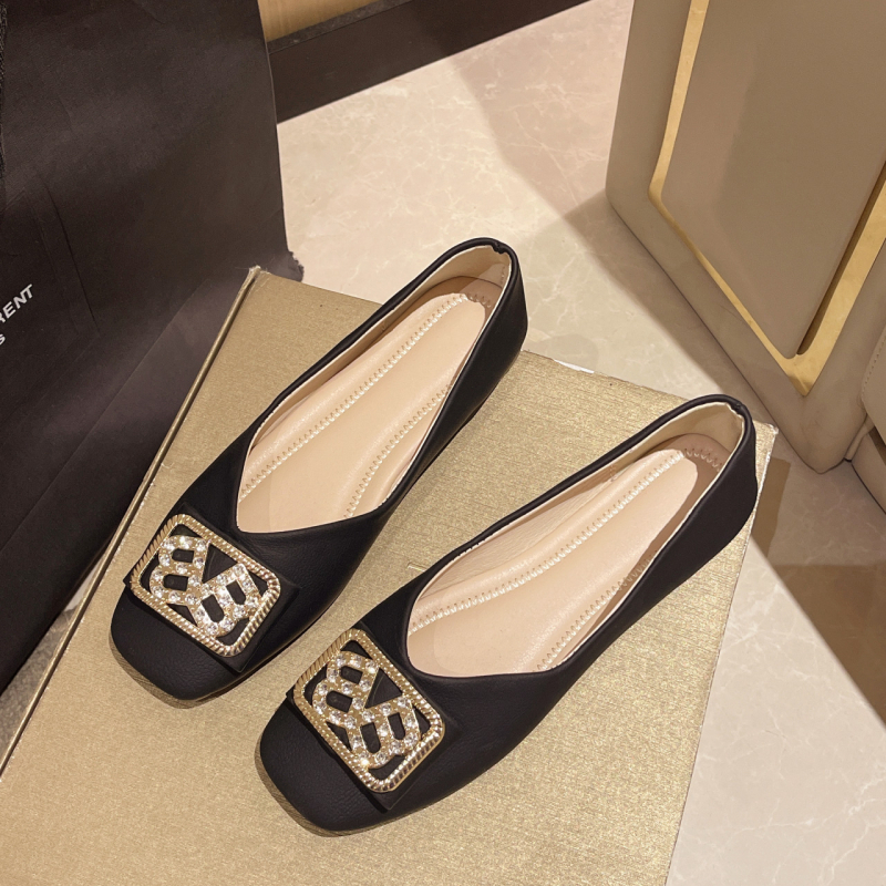 Γυναικεία παπούτσια μονής στρώσης με τετράγωνη μύτη, φλατ παπούτσια, άνοιξη και φθινόπωρο 2025, νέα παπούτσια σε στυλ νεράιδας, slip-on, lazy παπούτσια