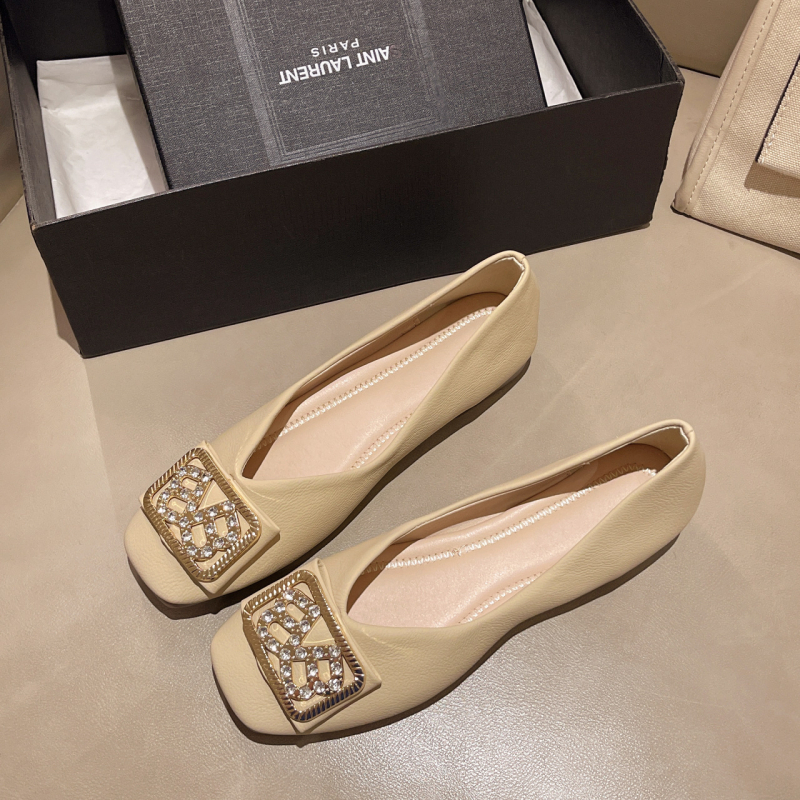 Γυναικεία παπούτσια μονής στρώσης με τετράγωνη μύτη, φλατ παπούτσια, άνοιξη και φθινόπωρο 2025, νέα παπούτσια σε στυλ νεράιδας, slip-on, lazy παπούτσια