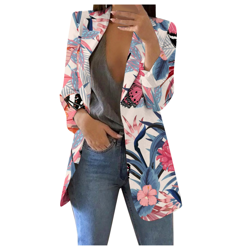 Γυναικείο Κοστούμι Κορεάτικο Στυλ Μόδα 2024 Κομψό Casual Αδυνάτισμα Φυτό Στάμπα Κομψό Τοπ WL008