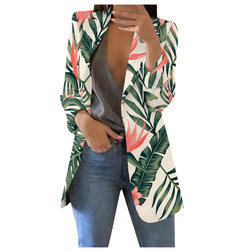 Γυναικείο Κοστούμι Κορεάτικο Στυλ Μόδα 2024 Κομψό Casual Αδυνάτισμα Φυτό Στάμπα Κομψό Τοπ WL008