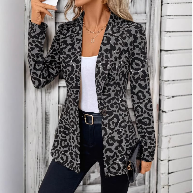 2025 Comerț exterior european și american transfrontalier Amazon primăvară nouă costum mic cu guler leopard imprimat slim fit jachetă la modă pentru femei europene și americane