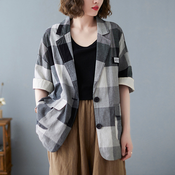 Νέο γυναικείο κοστούμι σε κορεατικό στιλ, φαρδύ, μεγάλο μέγεθος και καλλιτεχνική αντίθεση, για γυναίκες, καλοκαίρι 2021, λεπτό μπουφάν καρό για γυναίκες