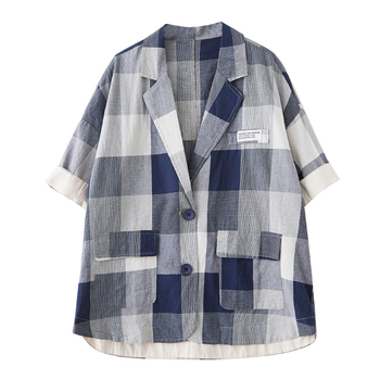 Νέο γυναικείο κοστούμι σε κορεατικό στιλ, φαρδύ, μεγάλο μέγεθος και καλλιτεχνική αντίθεση, για γυναίκες, καλοκαίρι 2021, λεπτό μπουφάν καρό για γυναίκες