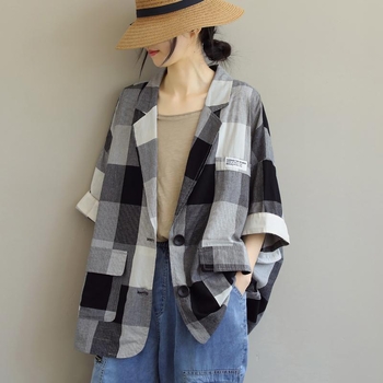 Naiste suvine 2024. aasta uus Korea stiilis lahtine pluss-suuruses pontsakas tüdrukute ülikond, õhuke vabaaja ruuduline väike ülikond