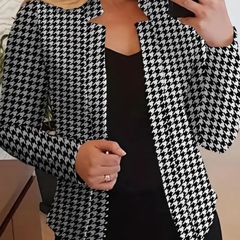 2023. gada jaunā AliExpress Amazon Eiropas un Amerikas modes sieviešu garās piedurknes žakete ar houndstooth rakstu.