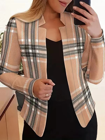 2023. gada jaunā AliExpress Amazon Eiropas un Amerikas modes sieviešu garās piedurknes žakete ar houndstooth rakstu.
