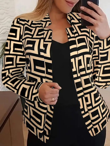 2023. gada jaunā AliExpress Amazon Eiropas un Amerikas modes sieviešu garās piedurknes žakete ar houndstooth rakstu.