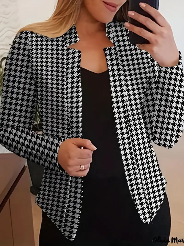 2023. gada jaunā AliExpress Amazon Eiropas un Amerikas modes sieviešu garās piedurknes žakete ar houndstooth rakstu.