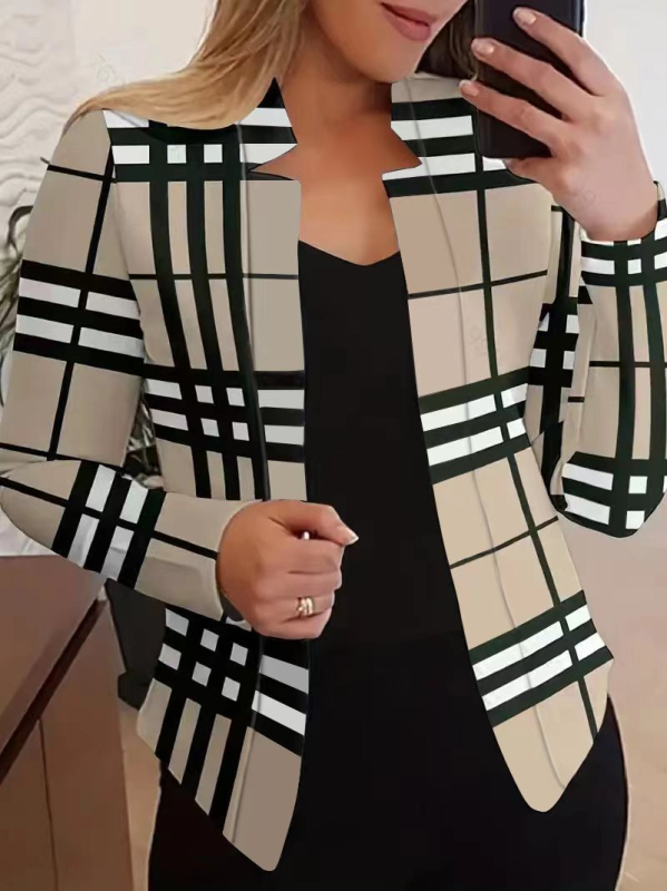 2023. gada jaunā AliExpress Amazon Eiropas un Amerikas modes sieviešu garās piedurknes žakete ar houndstooth rakstu.