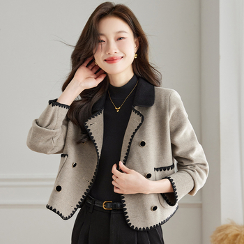 Dvipusis vilnonis paltas moterims 2023 m. naujas rudens ir žiemos madingas temperamentingas liekninamasis Chanel stiliaus trumpas vilnonis paltas