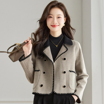 Dvipusis vilnonis paltas moterims 2023 m. naujas rudens ir žiemos madingas temperamentingas liekninamasis Chanel stiliaus trumpas vilnonis paltas