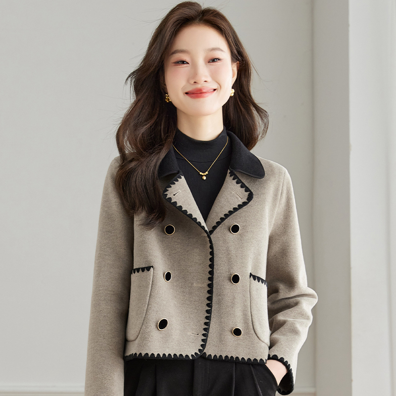 Dvipusis vilnonis paltas moterims 2023 m. naujas rudens ir žiemos madingas temperamentingas liekninamasis Chanel stiliaus trumpas vilnonis paltas