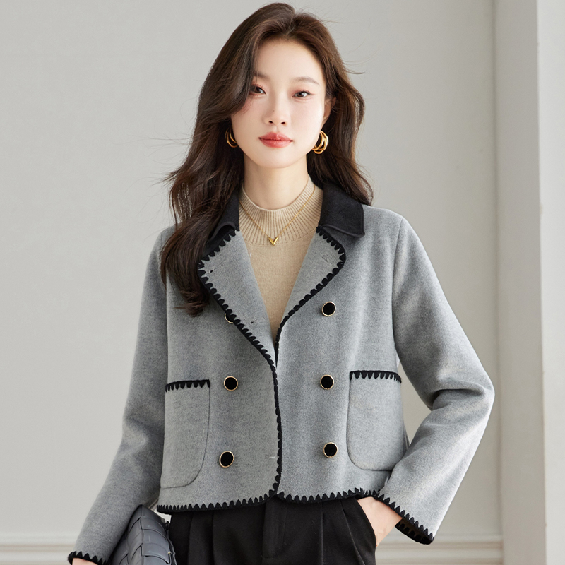 Dvipusis vilnonis paltas moterims 2023 m. naujas rudens ir žiemos madingas temperamentingas liekninamasis Chanel stiliaus trumpas vilnonis paltas