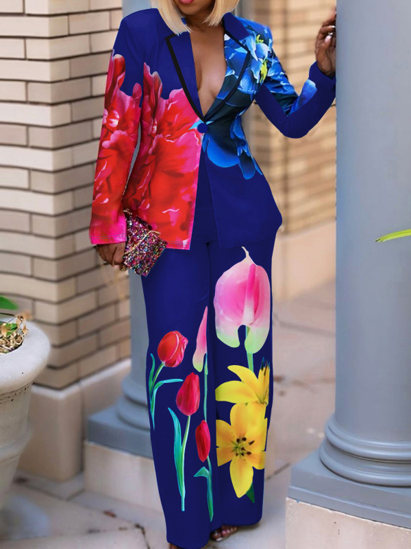 Dámske ležérne nohavice s výstrihom do V a jedným gombíkom, dvojdielna súprava, cezhraničná amazonská európska a americká jarná a jesenná súprava