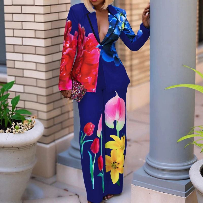 Dámske ležérne nohavice s výstrihom do V a jedným gombíkom, dvojdielna súprava, cezhraničná amazonská európska a americká jarná a jesenná súprava