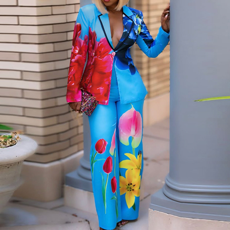 Dámske ležérne nohavice s výstrihom do V a jedným gombíkom, dvojdielna súprava, cezhraničná amazonská európska a americká jarná a jesenná súprava