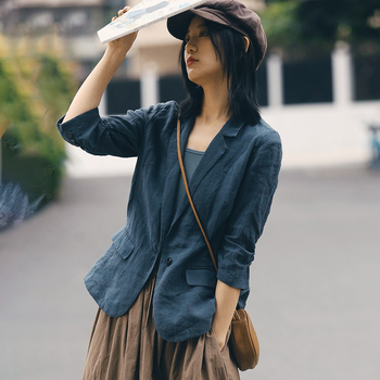 Jachetă de primăvară nouă pentru femei, din bumbac și in, cu mânecă subțire, plisată, cu șapte puncte, plus jachetă cool pentru femei