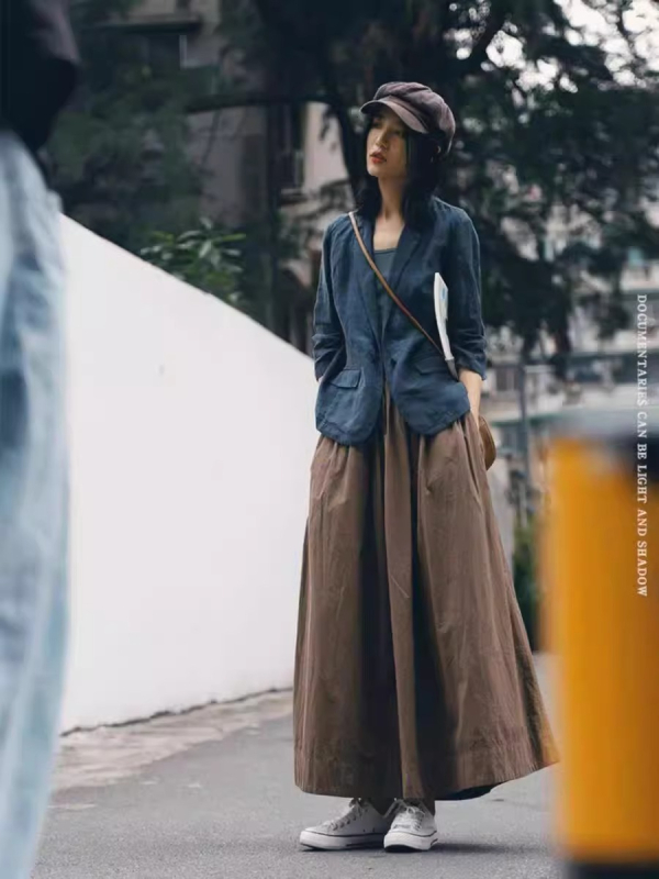 Jachetă de primăvară nouă pentru femei, din bumbac și in, cu mânecă subțire, plisată, cu șapte puncte, plus jachetă cool pentru femei