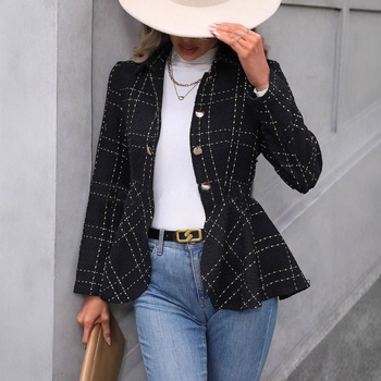 Γυναικείο Σακάκι Γραφείου Lel Jacquard με Στενή Γραμμή και Βολάν, Κομψό, για Ευρωπαϊκές και Αμερικανικές Επιχειρήσεις Εξωτερικού Εμπορίου, Γυναικείο