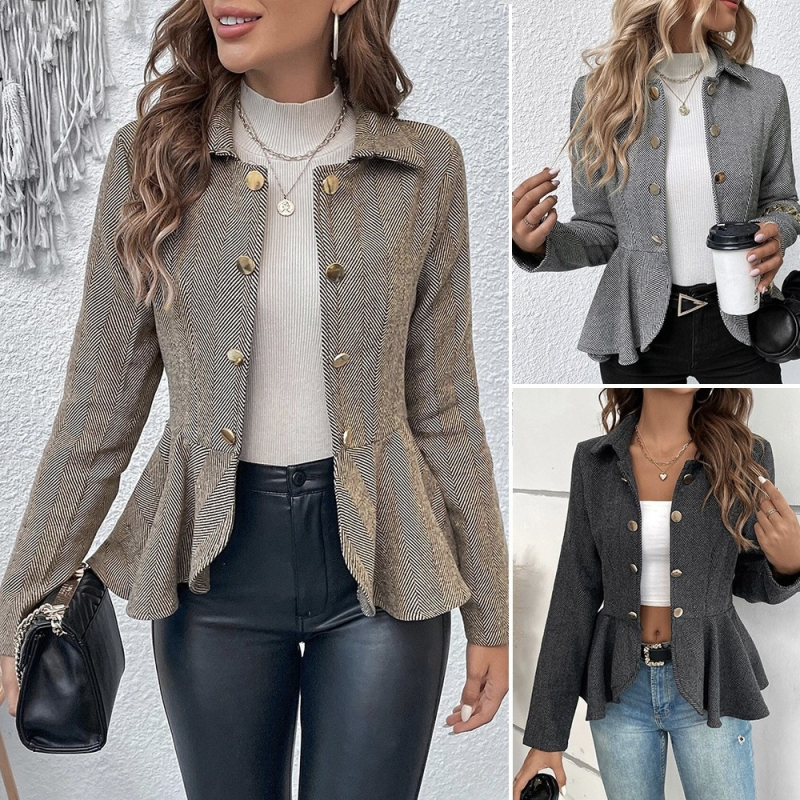 Sacou elegant de birou pentru femei, cu burete dublu, cu volane, slim fit, în stil european și american, pentru comerț exterior transfrontalier