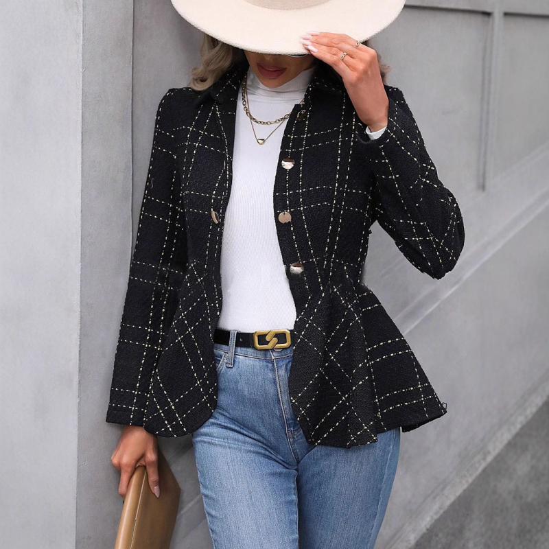 Európske a americké zahraničné obchodné cezhraničné dámske Lel žakárové volánové slim-fit dvojradové elegantné kancelárske sako pre ženy