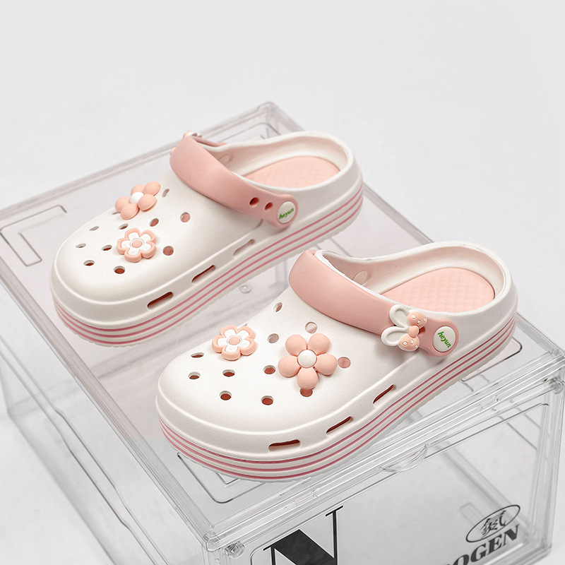 Дамски обувки Croc Shoes, лято 2024, нови, с дебела подметка, устойчиви на износване, удобни, неплъзгащи се, връхни дрехи Baotou, плажни сандали и чехли