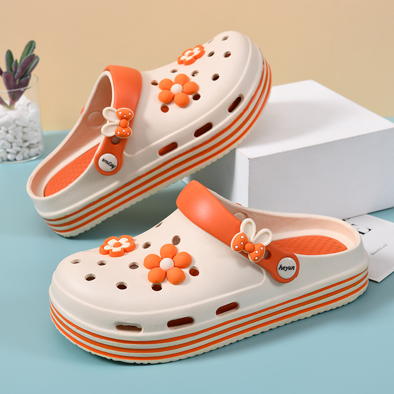 Дамски обувки Croc Shoes, лято 2024, нови, с дебела подметка, устойчиви на износване, удобни, неплъзгащи се, връхни дрехи Baotou, плажни сандали и чехли