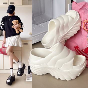 Papuci de vară pentru femei, cu talpă groasă, cu senzație de talpă moale, papuci cu toc înalt, populari pe malul mării, papuci cu nisip