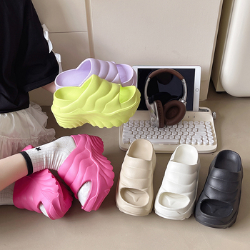 Papuci de vară pentru femei, cu talpă groasă, cu senzație de talpă moale, papuci cu toc înalt, populari pe malul mării, papuci cu nisip