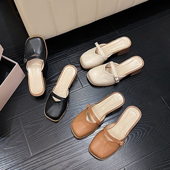 Papuci de damă cu toc gros, stil francez, Baotou, cu jumătate de pantofi, pentru exterior, primăvara și vara 2025, stil nou, fără slip-on, pantofi Mary Jane
